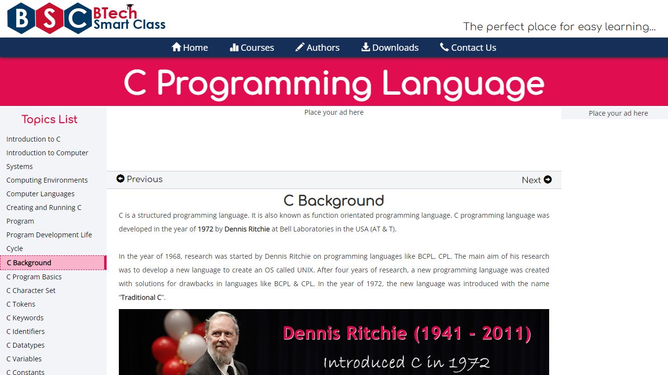 C Tutorials - Background | c history - BTech Smart Class